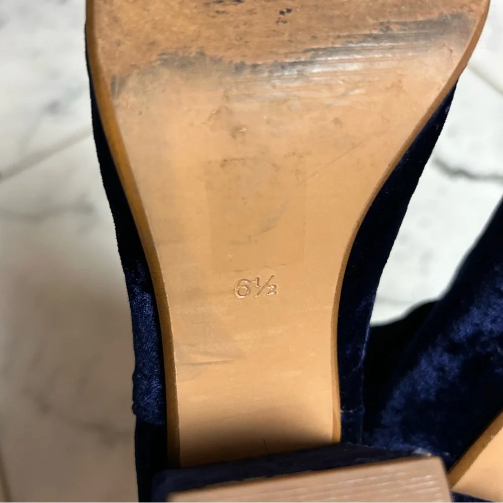 Sam Edelman The Jillian Boot Crushed Velvet Navy Blue Zipper Back Pull Size 6.5 - Picture 6 of 11
